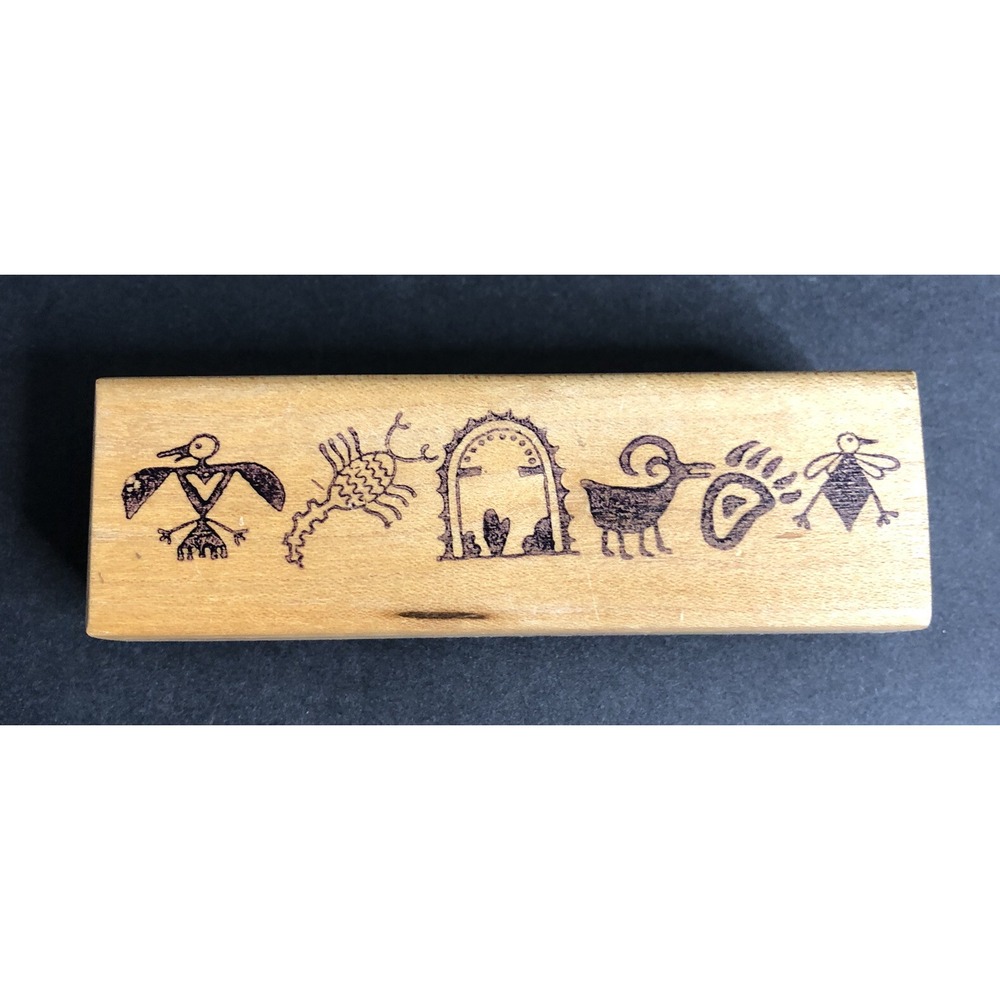 Primitive Egyptian Hieroglyphs Rubber Stamp Wood Mounted